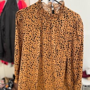 Chic Animal Print Top with Ruffled Neckline